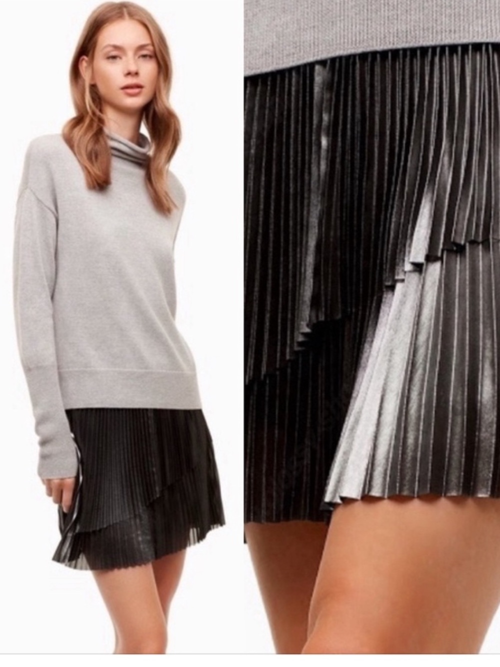Wilfred Aritzia Bethune Metallic skirt Pleated Layered Asymmetrical Mini US 8